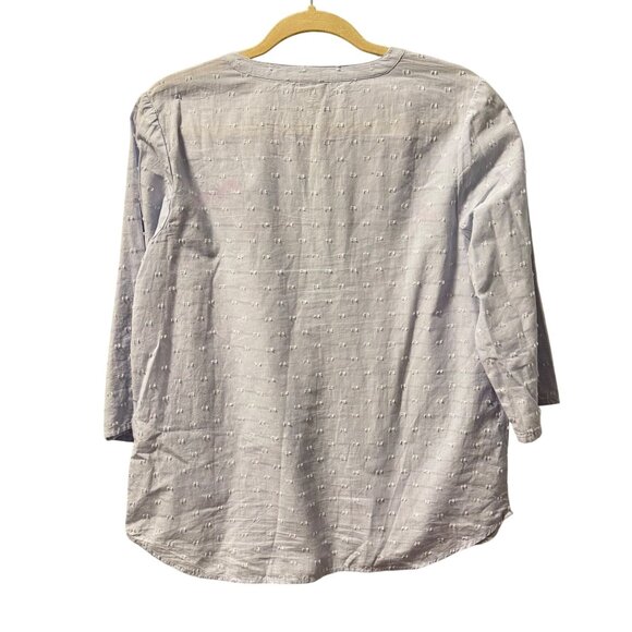 Chicos Size M Light Blue Cotton Textured 3/4 Sleeve Blouse - Picture 11 of 12